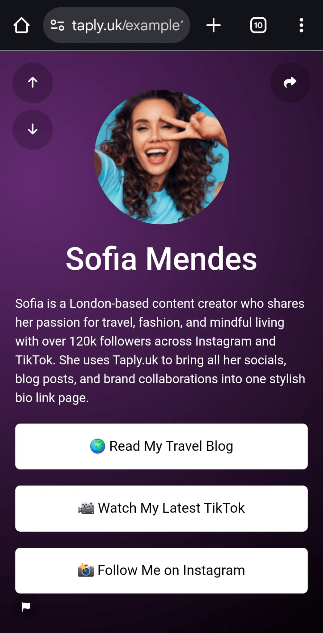 Screenshot of biolink page examples
